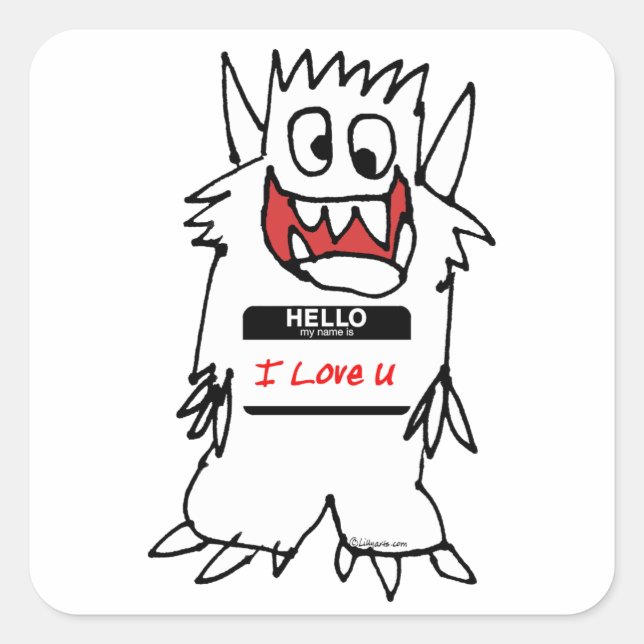 Sticker Carré Bonjour, J'aime U Monster (Devant)
