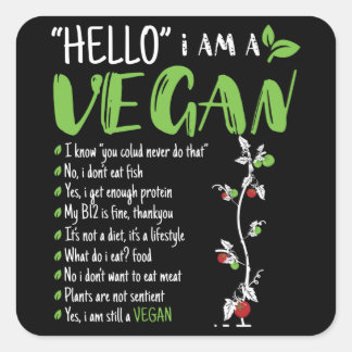 Sticker Carré Bonjour, je suis Vegan