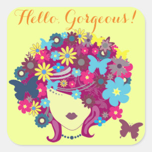 Sticker Carré Bonjour, magnifique ! Belle Madame de fleur