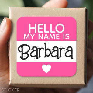 Sticker Carré Bonjour mon nom est - Hot Pink - Custom Cute Name