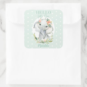 Sticker Carré Bonjour petit baby shower d'éléphant