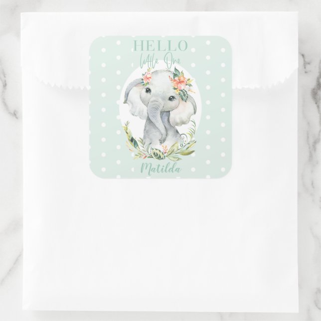 Sticker Carré Bonjour petit baby shower d'éléphant (Sac)