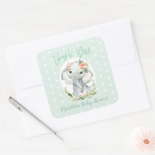 Sticker Carré Bonjour petit un merci baby shower éléphant