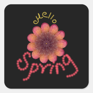Sticker Carré Bonjour Printemps - Fleur Rose et Orange Texturée