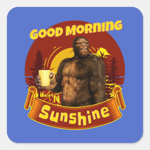 Sticker Carré Bonjour Soleil Bigfoot Café Humour Art