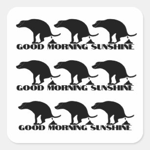 Sticker Carré Bonjour Soleil Drôles de Chiens qui Défèquent
