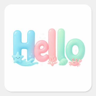 Sticker Carré Bonjour Texte Océan Pastel Brillant