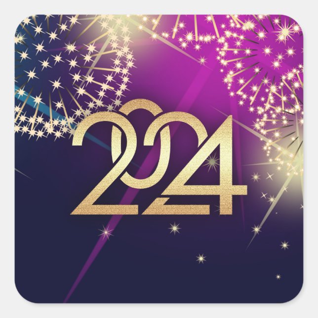 Sticker Carré Bonne année 2024. Conception Fireworks (Devant)