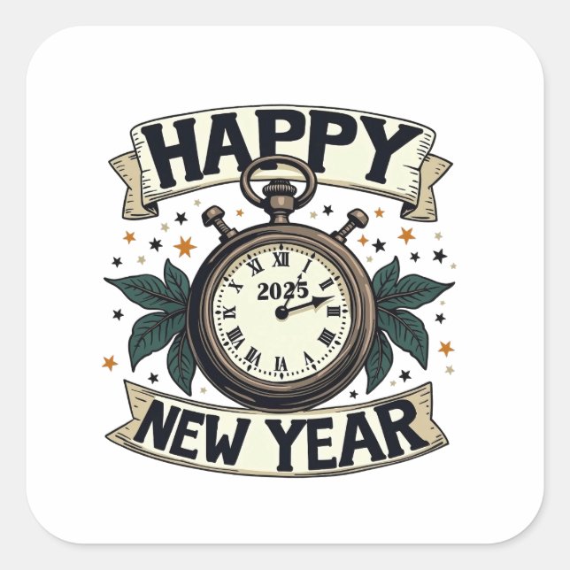 Sticker Carré Bonne année 2025 Fête du Nouvel An (Devant)