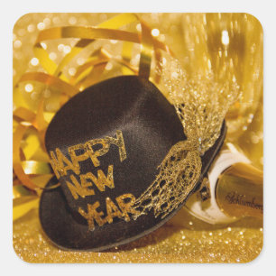Sticker Carré Bonne année en or et noir