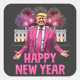 Sticker Carré Bonne année Eve Trump Résolution 2025