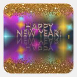 Sticker Carré Bonne année !   Parties scintillant d'or Faux