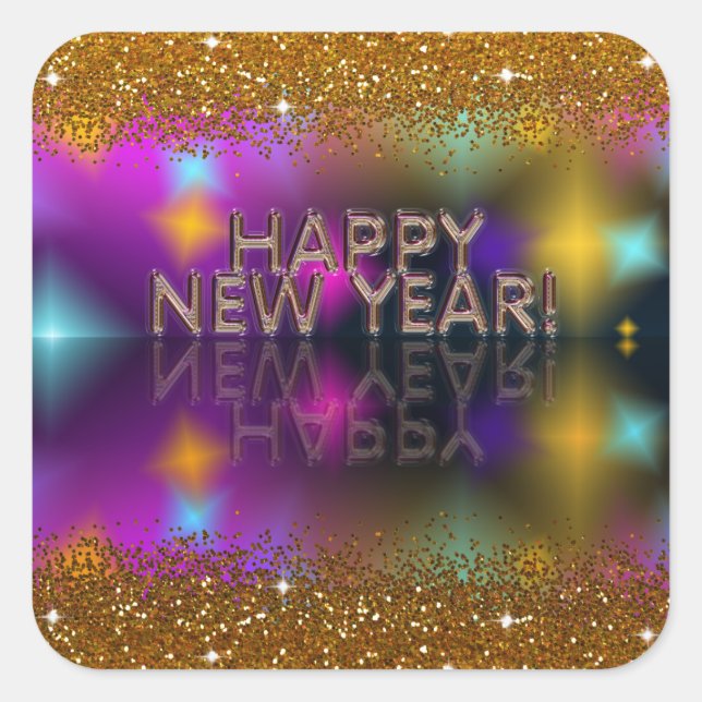 Sticker Carré Bonne année ! | Parties scintillant d'or Faux (Devant)