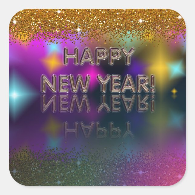 Sticker Carré Bonne année ! Réflexion étincelante | (Devant)