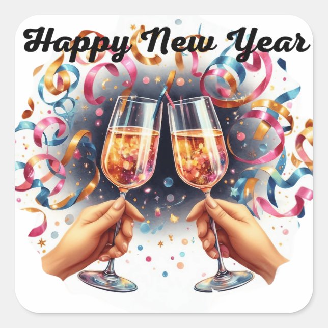 Sticker Carré Bonne année, voeux de champagne (Devant)