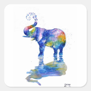 Sticker Carré Bonne aquarelle d'éléphant