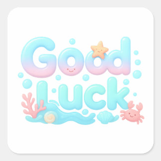 Sticker Carré Bonne Chance Glossy Océan Pastel Texte