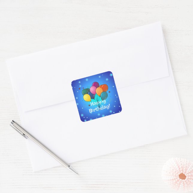 Sticker Carré Bonne fête d'anniversaire Ballons Classic Round (Enveloppe)