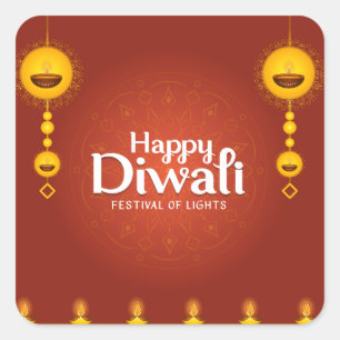 Sticker Carré Bonne Fête Des Lumières De Diwali