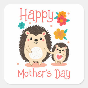 Sticker Carré Bonne fête des Mères Maman et bébé hérisson