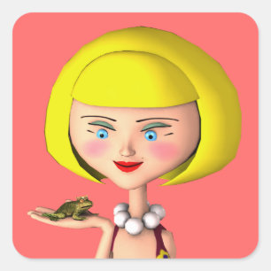 Sticker Carré Bonne fille avec Prince de la grenouille