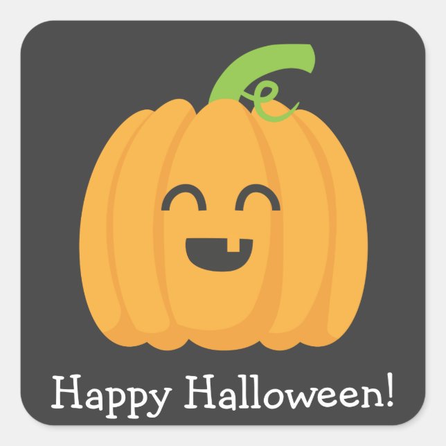 Sticker Carré Bonne Halloween avec un Citrouille mignon (Devant)