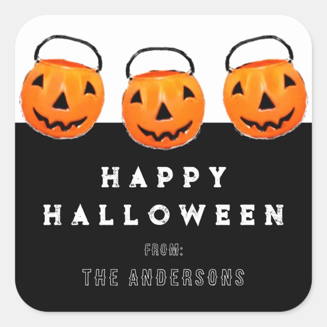 Sticker Carré Bonne Halloween gâteries cadeaux (Devant)