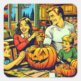 Sticker Carré Bonne Halloween Nostalgale Citrouilles de la sculp