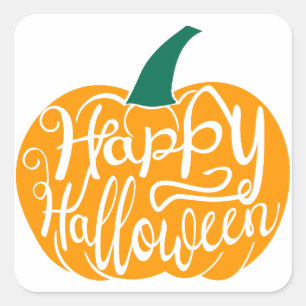 Sticker Carré Bonne lettre Halloween sur citrouille sculpté