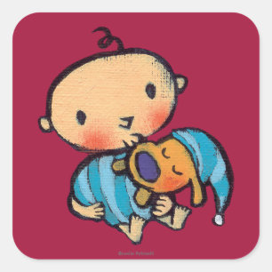 Sticker Carré Bonne nuit chiot adorable de baisers dans des