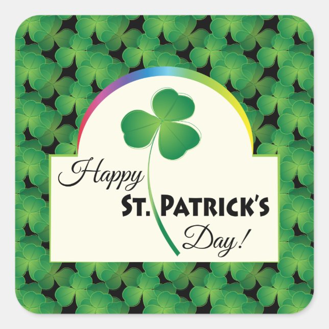Sticker Carré Bonne Saint Patrick avec shamrock (Devant)