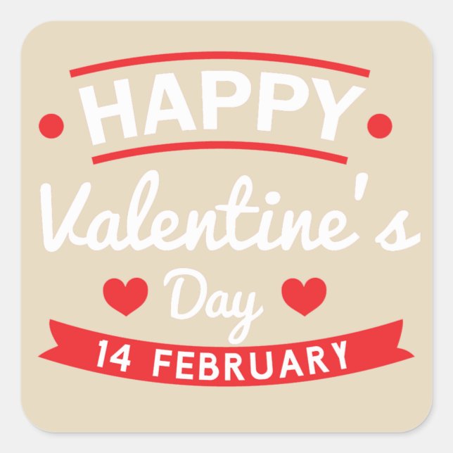Sticker Carré Bonne Saint Valentin le 14 février (Devant)