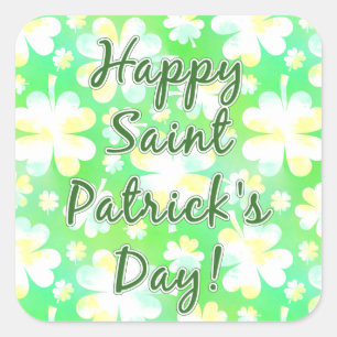 Sticker Carré Bonne St Patrick's Day Shamrocks Aquarelle rétro