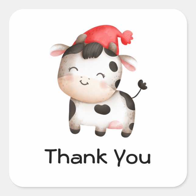Sticker Carré Bonne vache dans un joli Merci Casquette rouge (Devant)