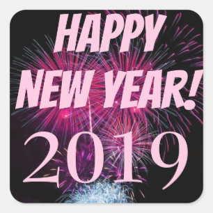 Sticker Carré Bonnes années 2019 de feux d'artifice