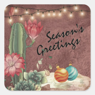 Sticker Carré Bonnes Fêtes Cactus et Succulents Noël