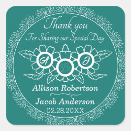 Sticker Carré Bonnet bleu vert et blanc Mariage classique rond c
