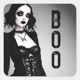 Sticker Carré Boo Halloween Gothique Dame