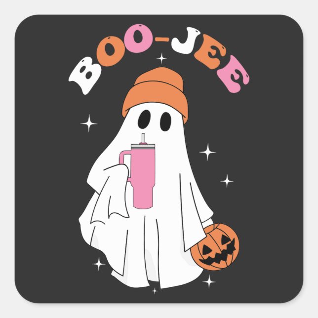 Sticker Carré BOO JEE Funny Halloween Ghost Coffee Citrouille (Devant)