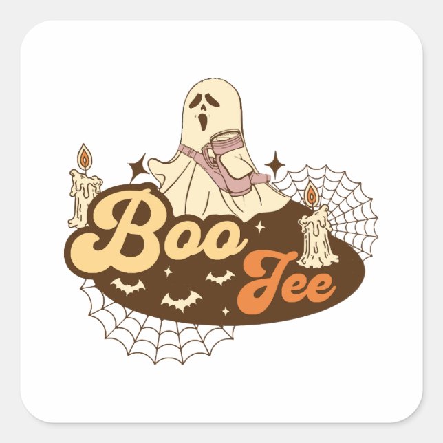 Sticker Carré Boo-Jee Ghost Halloween drôle (Devant)