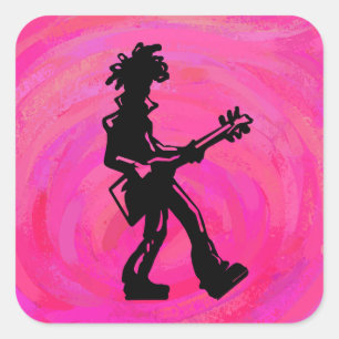 Sticker Carré Boogie Nights, Guitare de New York, rose chauve