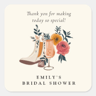 Sticker Carré Boots & Bubbly Réception de Mariage Western