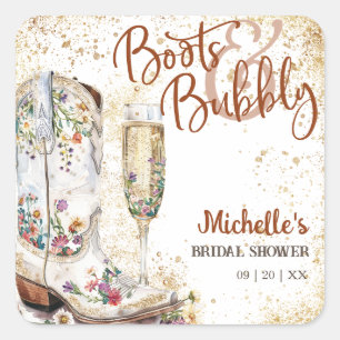 Sticker Carré Boots et Bubbly Western Bride Wild West Country