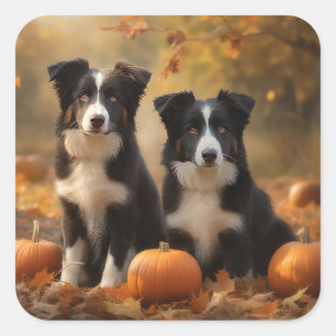 Sticker Carré Border Collie chiot Autumn Delight Citrouille