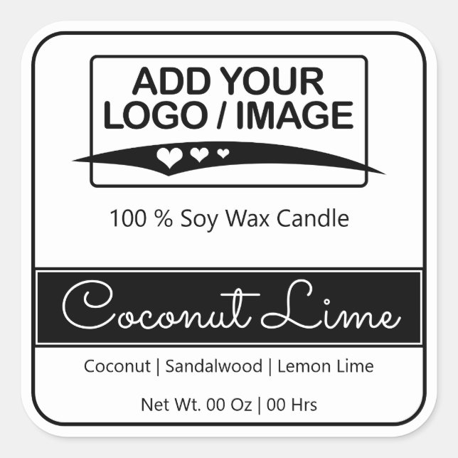 Sticker Carré Bordure Carré moderne simple noir blanc logo (Devant)
