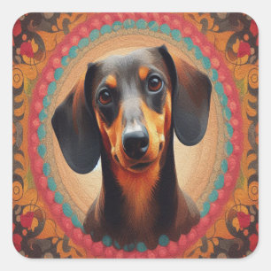 Sticker Carré Bordure colorée réaliste mignon Amoureux des chien