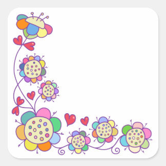 Sticker Carré Bordure du coin floral du Doodle Daisy