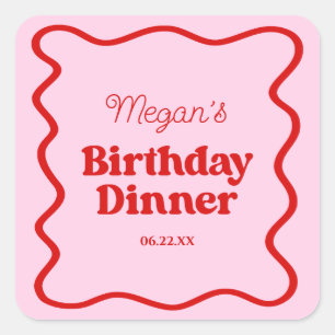 Sticker Carré Bordure rose rouge vague Anniversaire Dîner