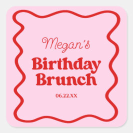 Sticker Carré Bordure rouge rose Vague Anniversaire Brunch Party