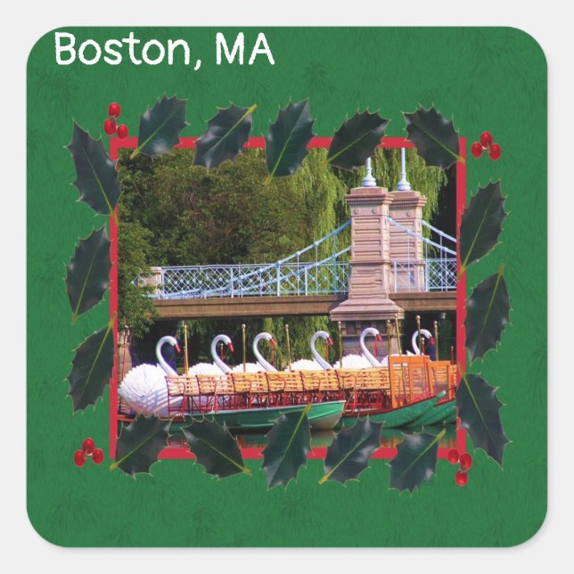 Sticker Carré Boston Swan Boats - Joyeuses vacances (Devant)